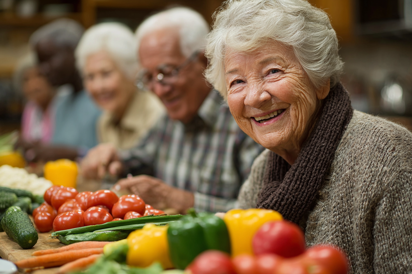 Щастливи семейства на маса с здравословна храна